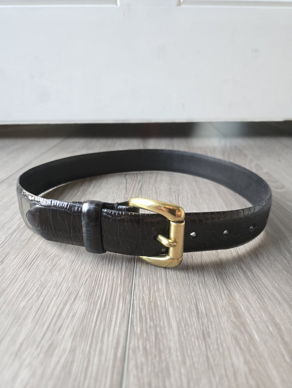 L.L. Bean Brown Leather Belt with Gold Buckle